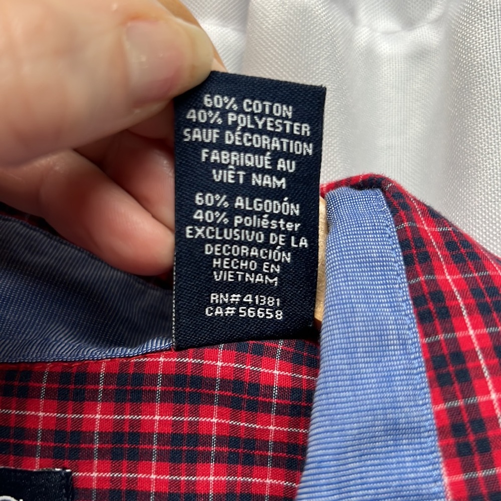 Chaps Easy Care Red, Blue and White Plaid Button Down Shirt - Size Medium - Picture 8 of 8